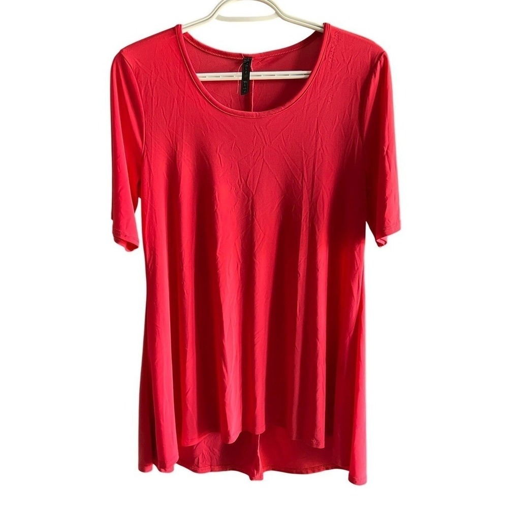 Ashley Blue Womens Red Short Sleeve Scoop Neck Tunic Top High-Low Hem Small